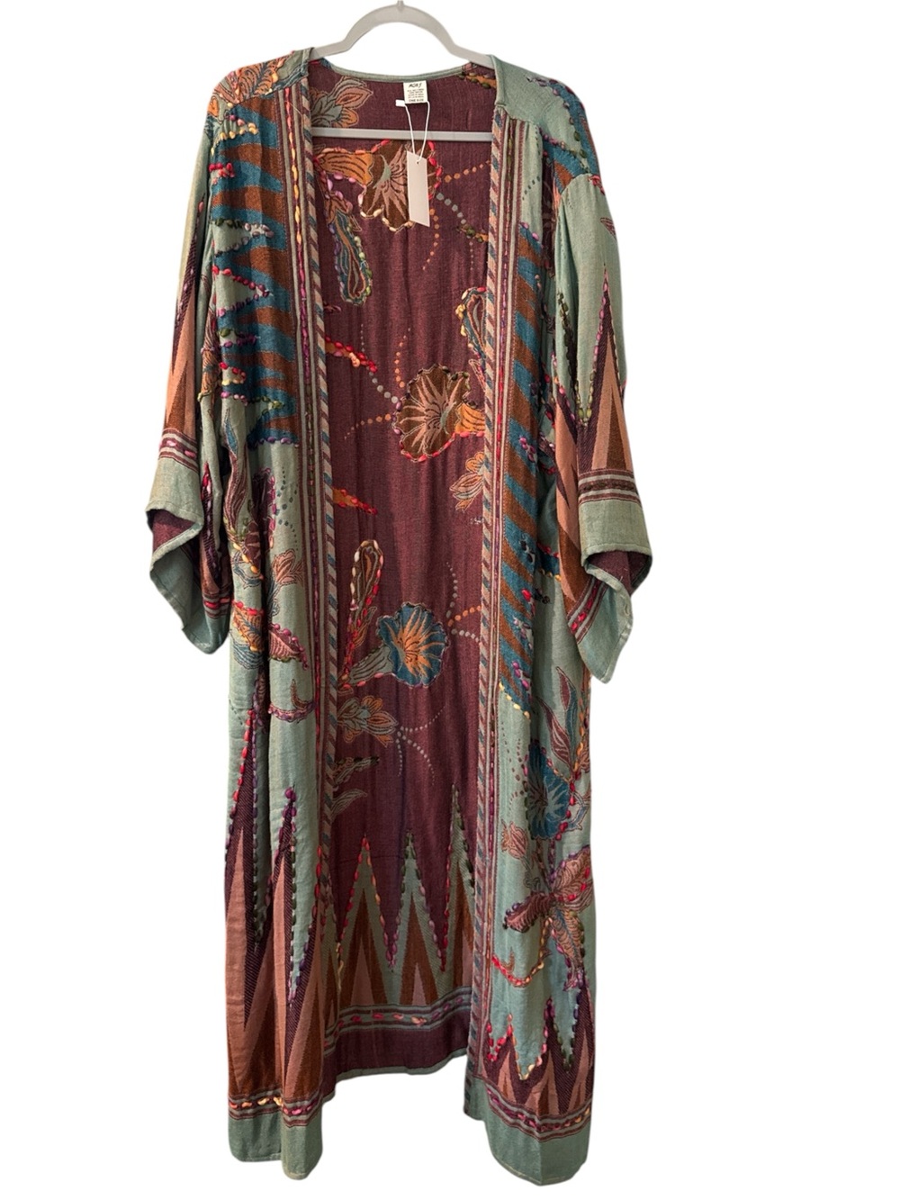 Raj Olive Green and Rust Boho Maxi Kimono